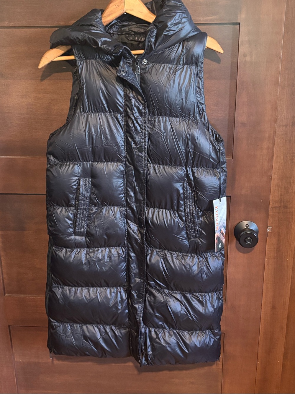 Kyodan Black Quilted Hooded Long Puffer Vest